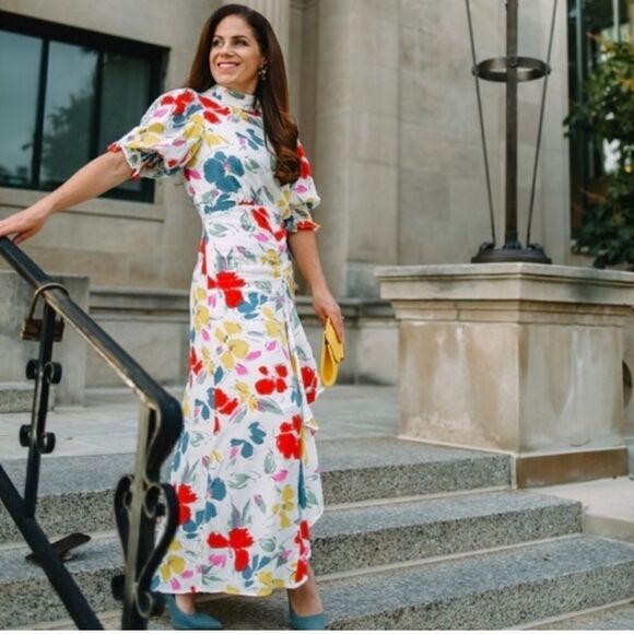 NWT RIXO For Target Floral Mock Neck Cascade Dress Size 8 - Picture 1 of 16
